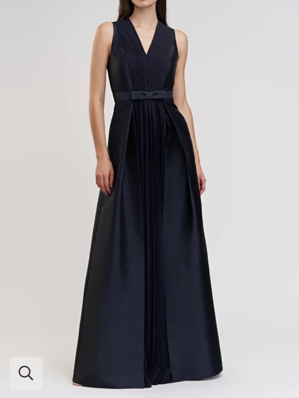 Kay Unger Navy Blue Maxi Dress with Pleated V-Neck